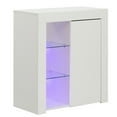 thumbnail image 5 of Basicwise Sideboard Buffet with 5 Storage Shelves - White, LED Light with USB Plug In, High Gloss Doors, 29.5"W x 13.75"D x 32.75"H - Modern, for Dining Room, Office, Organizer Cabinet, 5 of 8