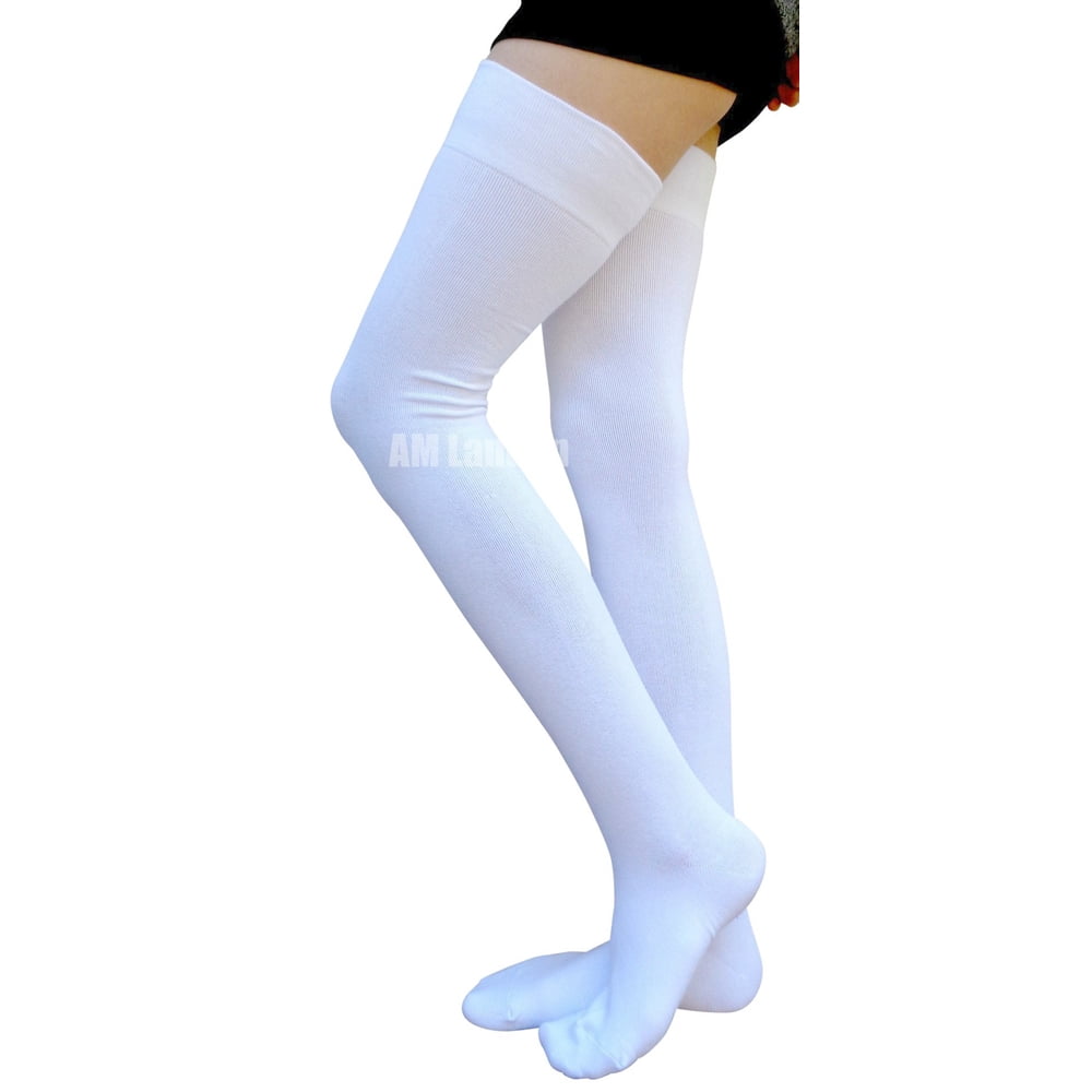AM Landen AM Landen White Cotton ThighHighs Socks, SIZE XLW,Extra