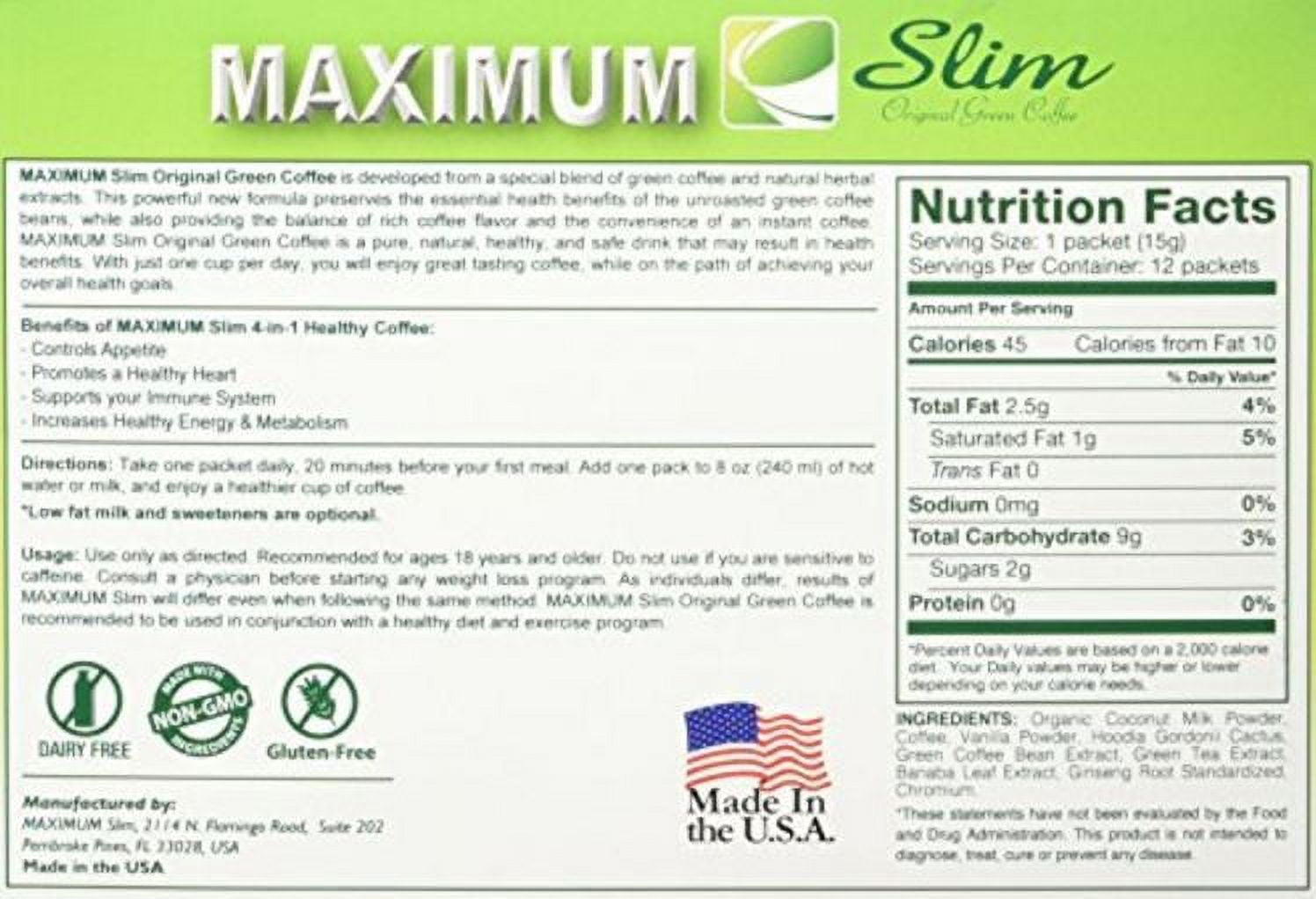 Premium Coffee BOOSTS your Metabolism DETOXES your Body & CONTROLS your Appetite. EFFECTIVE WEIGHT LOSS FORMULA has Original Green Coffee & Natural Herbal Extracts (Laxative Free), 12