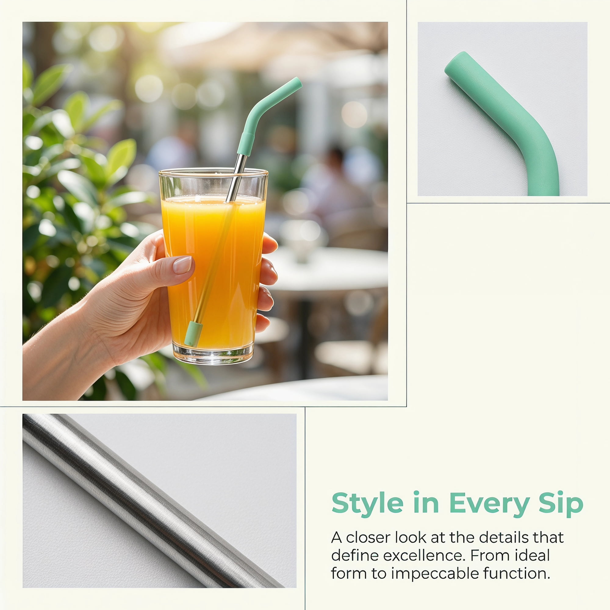 Unique Bargains 8Pcs Stainless Steel Silicone Dishwasher Safe Straws Light Green
