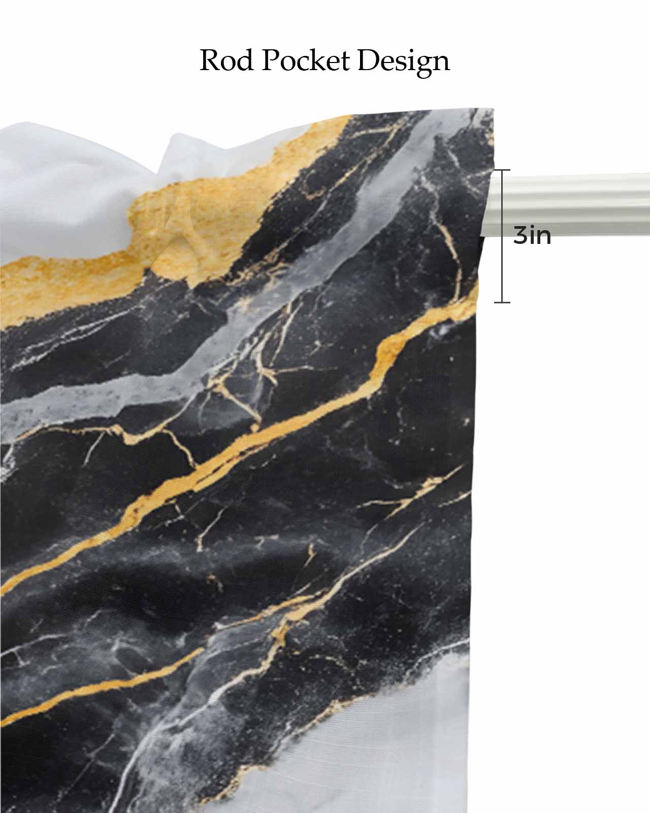 Marble Black Kitchen Valances for Windows Farmhouse Linen Window Valance Curtain for Living Room Window Treatment Gold Foil Ceramic Style Cracks Scratches Valance Rod Pocket Topper, 54 x 18 Inch