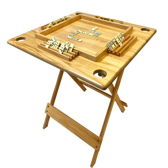 Wood Domino Table Solid Wood Folding and Portable Built-In Dominoes Holders Full Size Portable and Foldable Fits In Closet or Garage