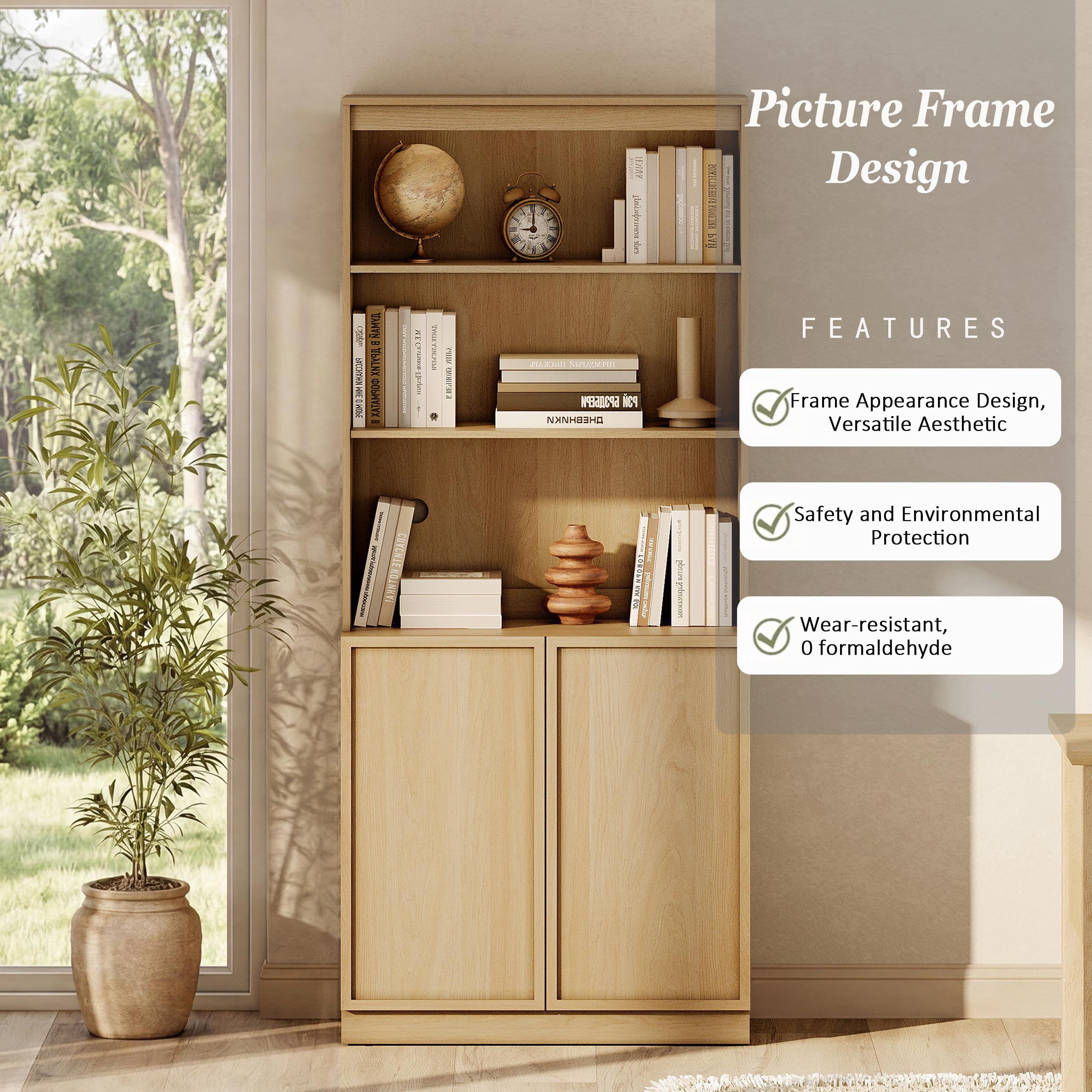 Modern Wood Sideboard Buffet with Doors & Adjustable Shelves, 72" Tall Storage Cabinet for Dining Room Kitchen,Oak