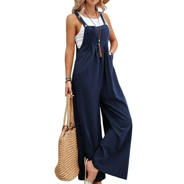 Bellella Combinaison Sans Manches à Encolure Carrée Unie pour Femmes, Bleu Marine, L