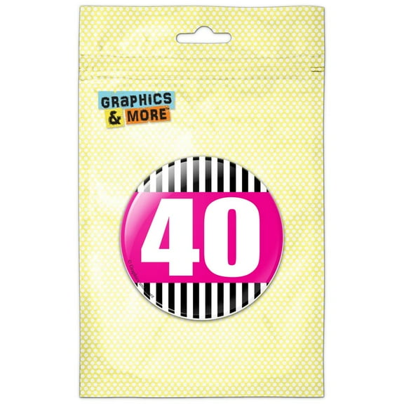 Birthday Stripes Pink 40 Pinback Button Pin Badge