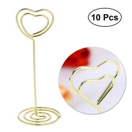

10pcs 8.5cm Table Number Holders Heart-shaped Photo Holder Stands Place Paper Menu Clips for Wedding (Gold)