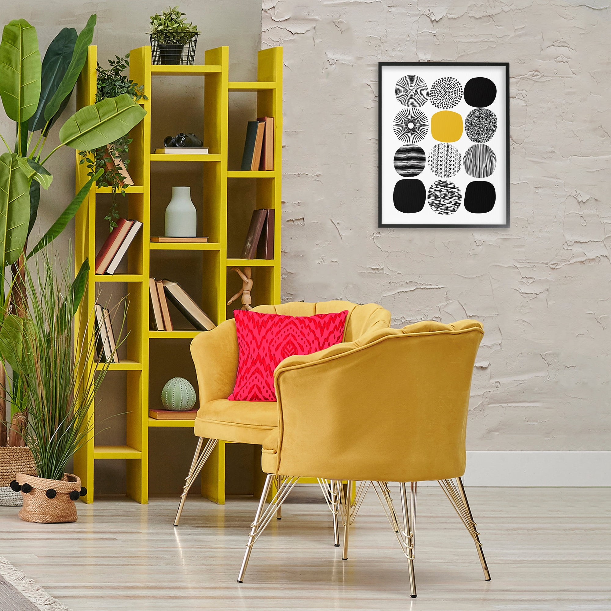Stupell Industries Patterned Circles Yellow Accent Abstract Painting Black Framed Art Print Wall Art, 16 x 20