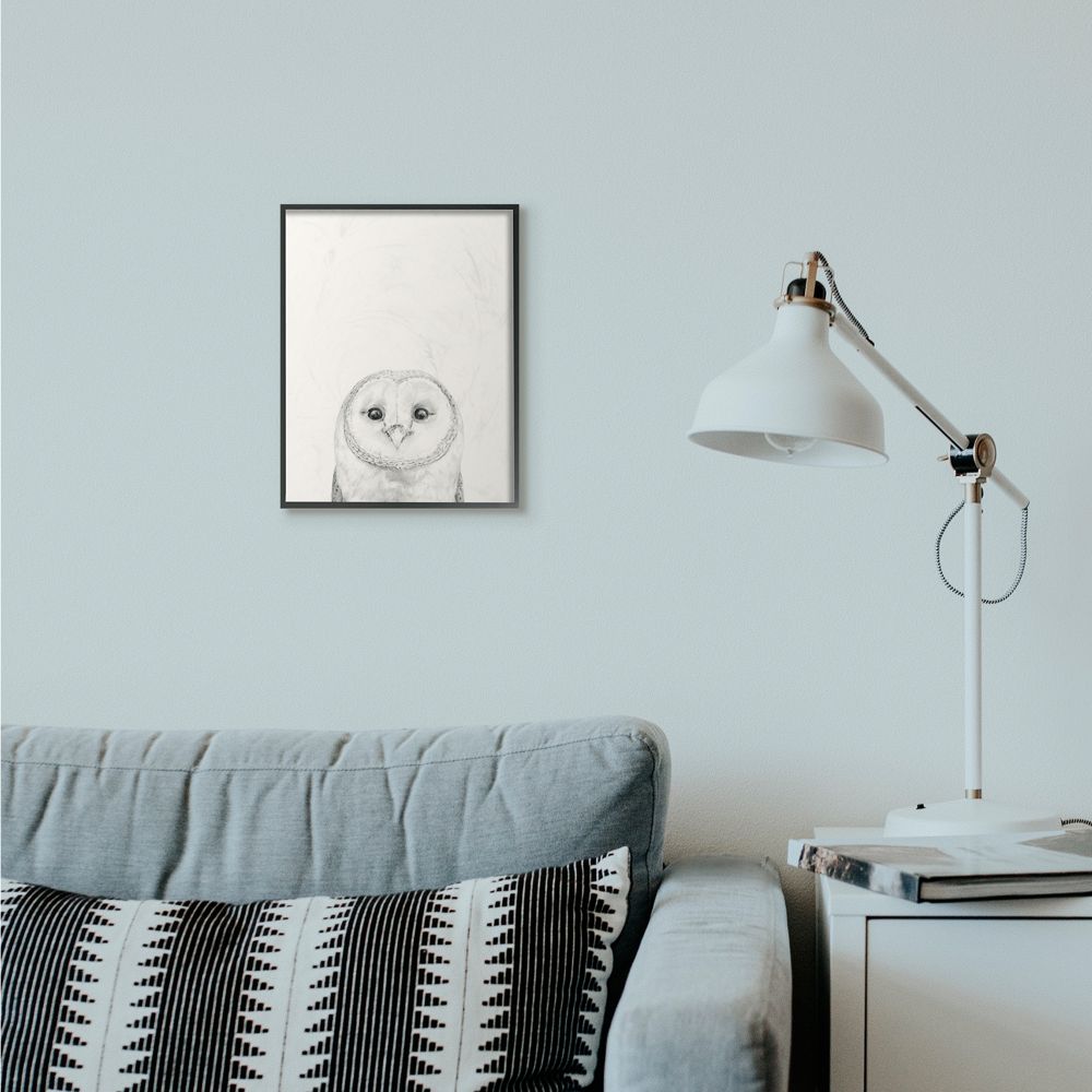 Stupell Industries Owl Portrait Grey Drawing Design Framed Wall Art by Victoria Borges