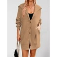 thumbnail image 5 of Women'S Solid Color Long-Sleeved Lapel Pocket Cardigan Three-Button Mid-Length Sweater Coat Khaki S, 5 of 8