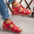 thumbnail image 4 of Dakaela Orthopedic Sandals for Women 2026 Summer Dressy Strappy Platform Wedge Sandal with Arch Support Open Toe Slip on Beach Walking Casual Shoes Size 6-10 Red, 4 of 9