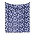 thumbnail image 1 of Blue and White Soft Flannel Fleece Blanket, White Silhouettes of Small Flower Bouquets Aloha Style Exotic Corsage Design, Cozy Plush for Indoor and Outdoor Use, 50" x 60", Blue White, by Ambesonne, 1 of 6