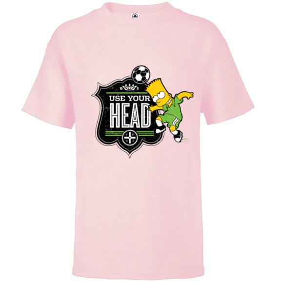 The Simpsons Soccer Bart Simpson Use Your Head - Short Sleeve T-Shirt for Kids - Customized-Soft Pink