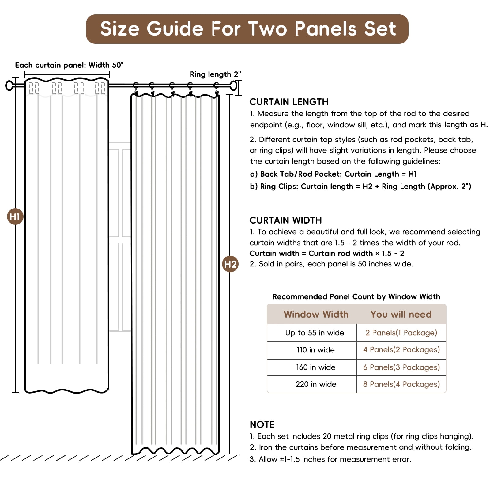 100% Blackout Faux Linen Curtains for Livingroom Bedroom W50 X L84,2 Panels Set Thermal Insulated Curtains With Free 20 Ring Clips- Black