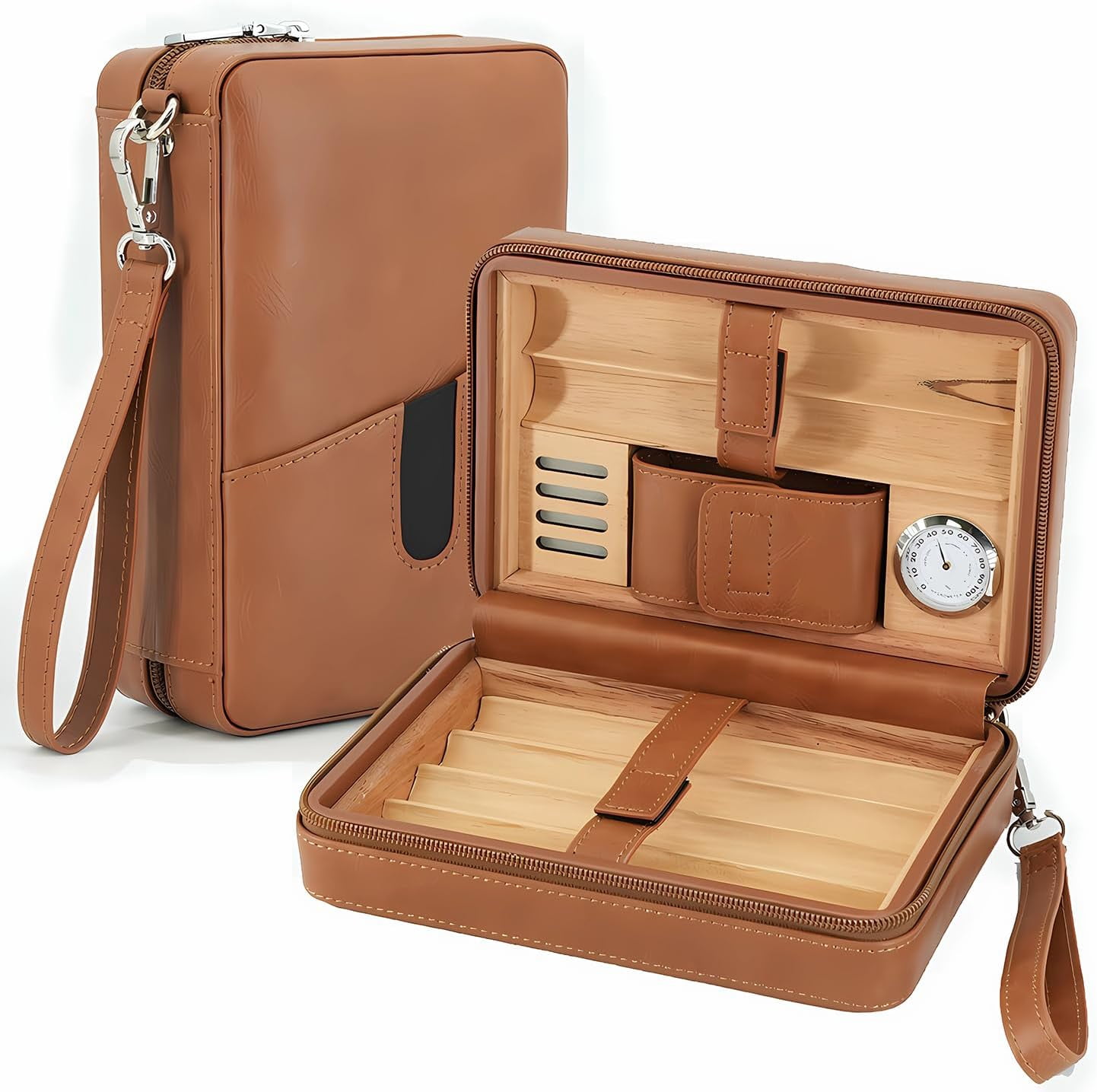 Leather Cigar Case, Portable Humidor Cigar Box With Humidifier,Capacity: 6 Pcs (brown)