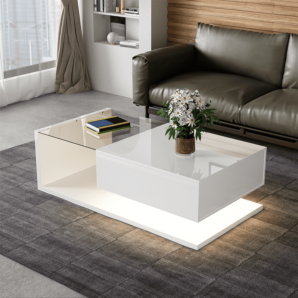 Table Basse 2 Niveaux Moderne Grise - Étagère & Rangement - 80cm