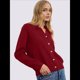 thumbnail image 5 of Suéter de Cuello de Solapa para Mujer, Chaqueta de Punto con Botones y Abertura Frontal, Cárdigan de Larga con Botones Vino Tinto M, 5 of 7