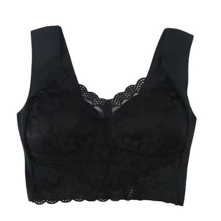 OJSFQUFP Plunge Bras Black Women s Oversized Beauty Back Underwear Thin Lace Sexy and Seamless Gathered Vest Style Full Cup Bra L3