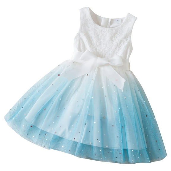 Lvshlubb Girls formal Dress Fashion Gradient Sleeveless Princess Dress Summer Crewneck Tulle Sundress with Bowknot Size 3-8