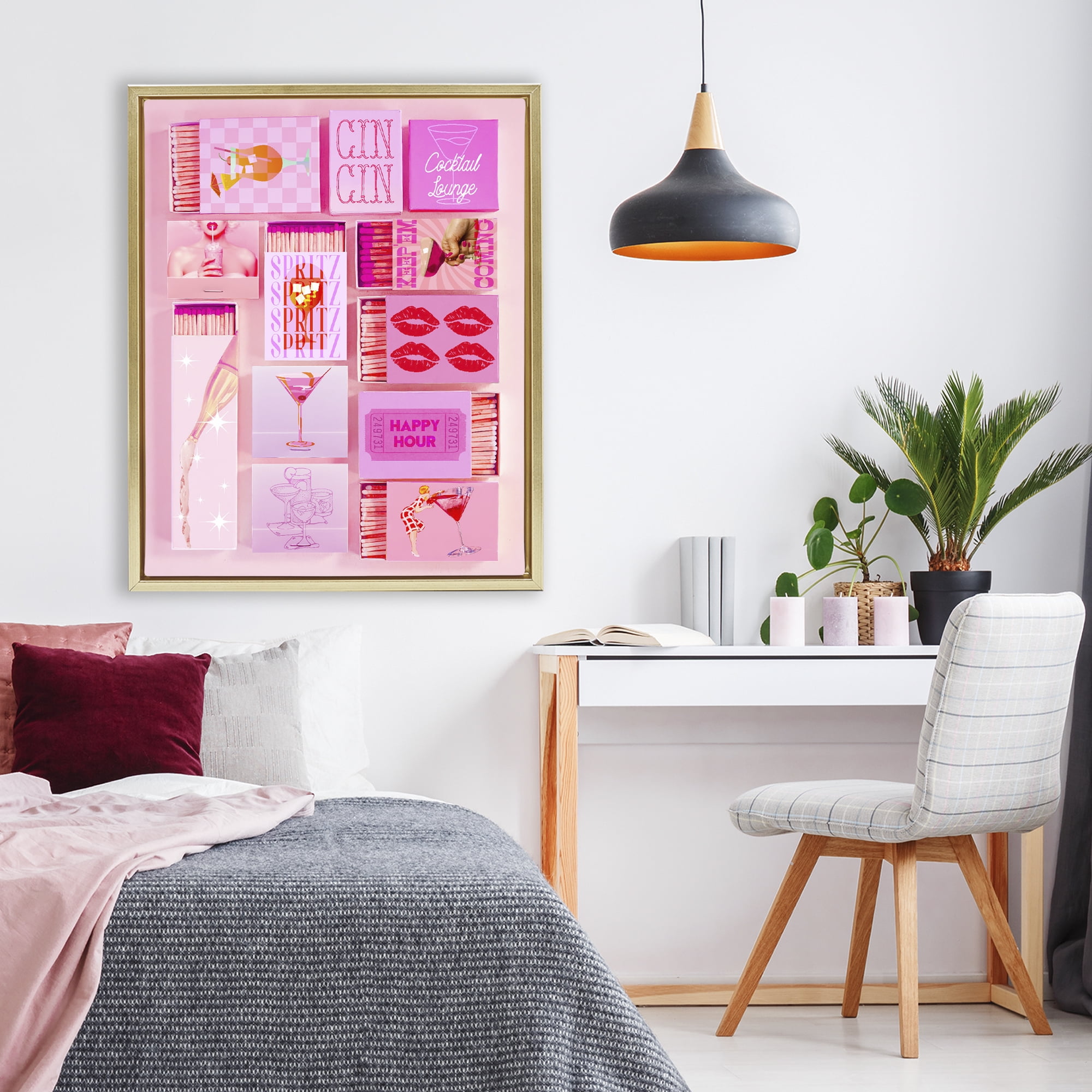 Feminine Glam Matches Gold Framed Floater Canvas Wall Art, design by Lil' Rue