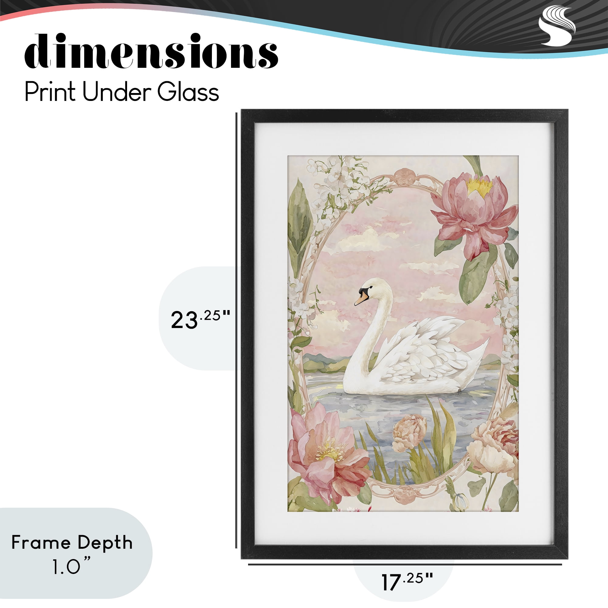 Stupell Industries Floral Border Swan in Bloom Black Framed Print Under Glass, design by Creative Studio