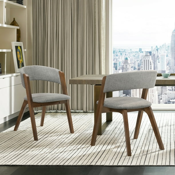 Rowan MidCentury Modern Accent Dining Chair in Walnut Finish and Grey