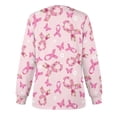 thumbnail image 2 of Binienty Pink Ribbon Print Women's Lightweight Medical Scrub Jacket Breast Cancer Awareness Nursing Scrub Tops, Breathable Soft Fabric, Long Sleeve, Button Front, for Nurse, Hospital Work, 2 of 7