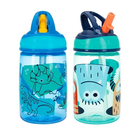 

Nuby Flip-it Kids On-The-Go Printed Water Bottle with Bite Proof Hard Straw - 12oz / 360 ml 18+ Months 2 pk Prints May Vary