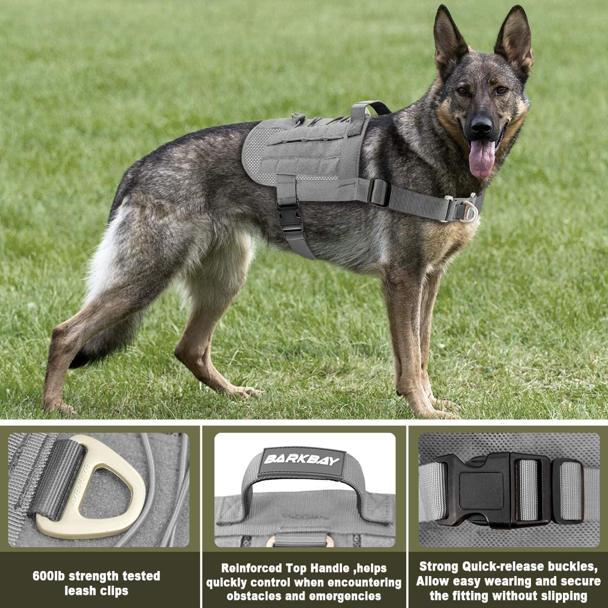 Iguohao Tactical Dog Harness Vest Large With Handle military Service Dog Harness Working Dog Molle Vest With Loop Panels no Pull Training Harness With