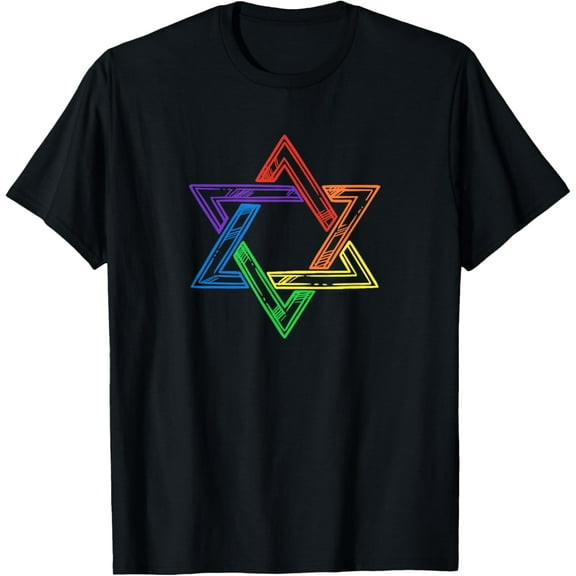 LGBTQ Ally Jewish Gay Pride Star of David Rainbow T-ShirtMen and women, Black T-shirt, size: Extra large
