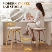 Guyou 26 Swivel Counter Height Bar Stools Set of 2, Modern Backless Counter Height Bar Stools with Linen Upholstered, Farmhouse Bentwood Saddle Seat Wooden Island Chairs for Kitchen Pub, Beige
