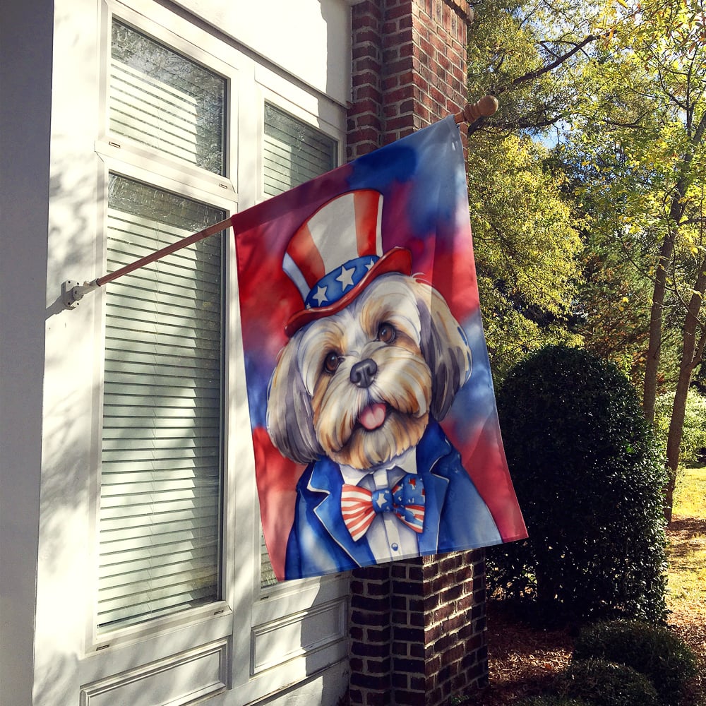 Lhasa Apso Patriotic American House Flag 28 in x 40 in