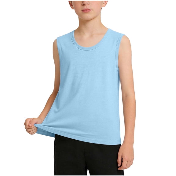 Ohufall Tank Tops for Toddler Kids Boys Girls Solid Color Tops Round Neck Sleeveless Comfortable Home Leisure Tank Top 1-15T