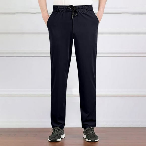 EGNMCR Men's Lightweight Pants, Cargo Pants Men, Linen Pants Men, Mens Casual Loose Fit Elastic Waist Pants Men's Summer Straight Leg Daily Thin Casual Business Pants Mens Polyester pants