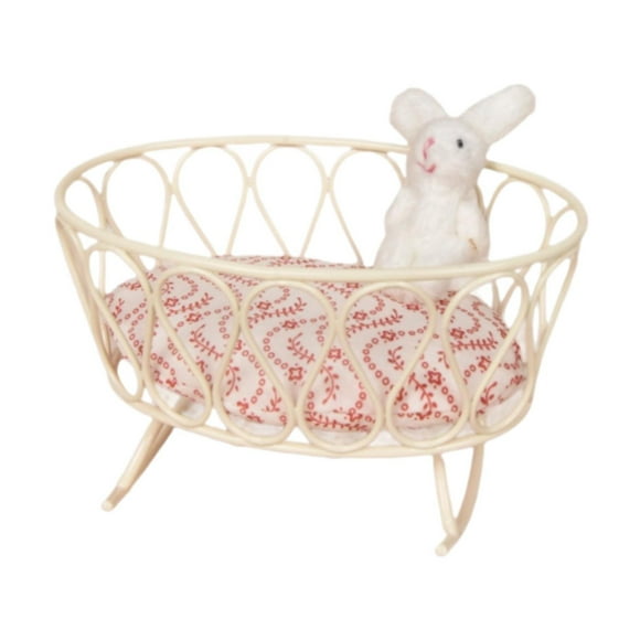 MERIGLARE Mini Lit en Métal Maison de Poupée Lit pour Poupée Bébé 1/12 Bricolage Scène Artisanat Mobilier Jouet Miniature Berceau pour Poupée Bébé Lit pour Décoration de Maison de Poupée Lapin Blanc