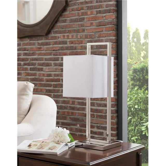Inroom Furniture Designs L7237 Brushed Nickel Table Lamp Base & White Shade