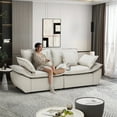 thumbnail image 2 of Yeahumalia 91.3" W Faux Leather Loveseat Sofa Pet Friendly with Deep Seat for Living Room Bedroom, Light Grey, 2 of 10