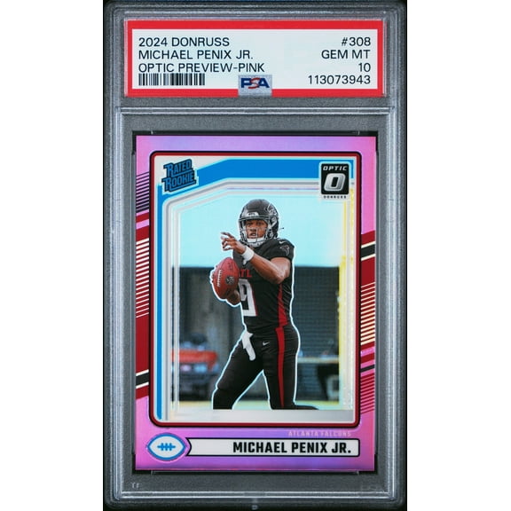 Graded 2024 Panini Donruss Michael Penix Jr #308 Optic Preview Pink Rookie RC Football Card PSA 10 Gem Mint
