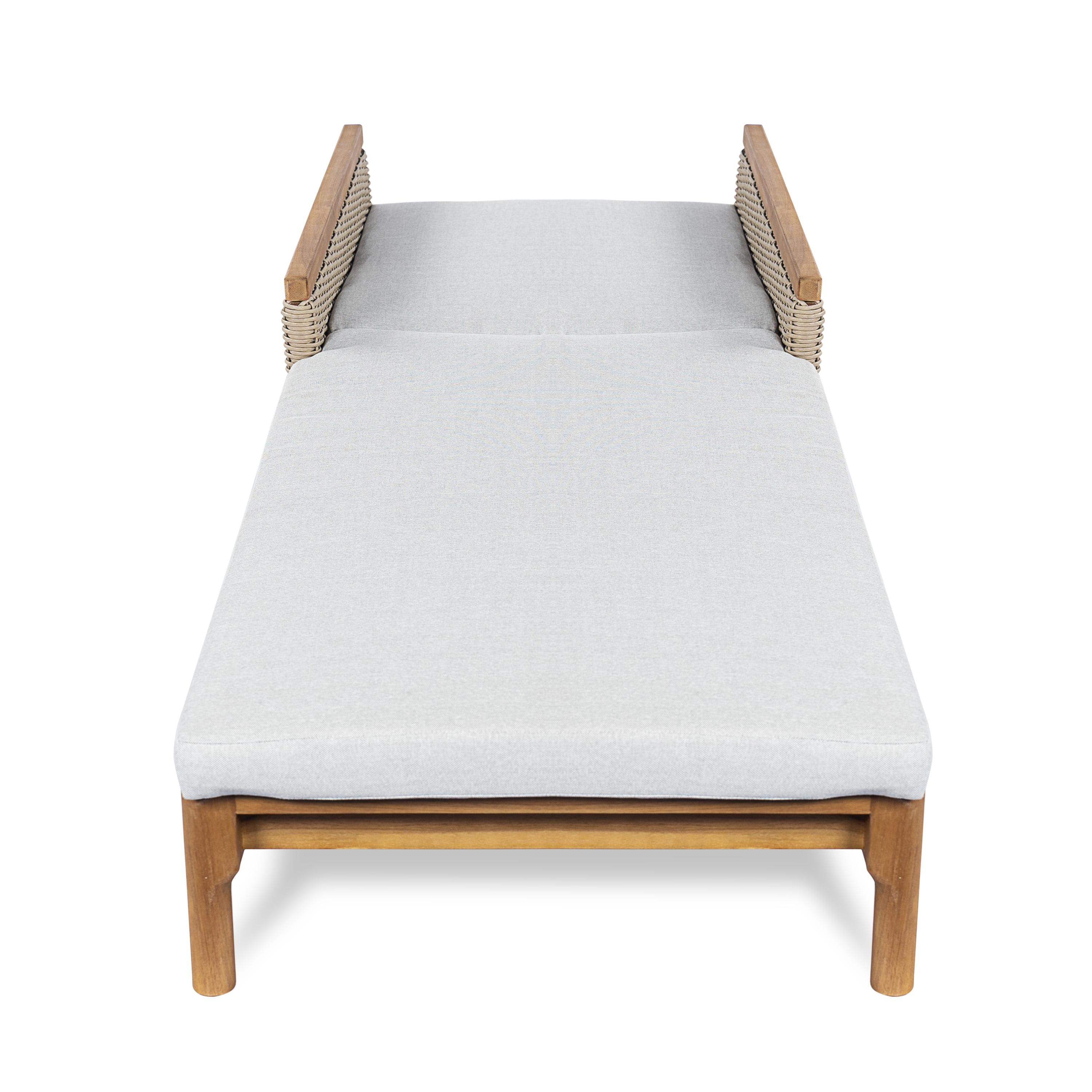Sun Lounger, Solid Acacia Wood Outdoor Recliner with Grey Cushions and Light Grey Wicker for Garden Deck, Natural and Light Grey