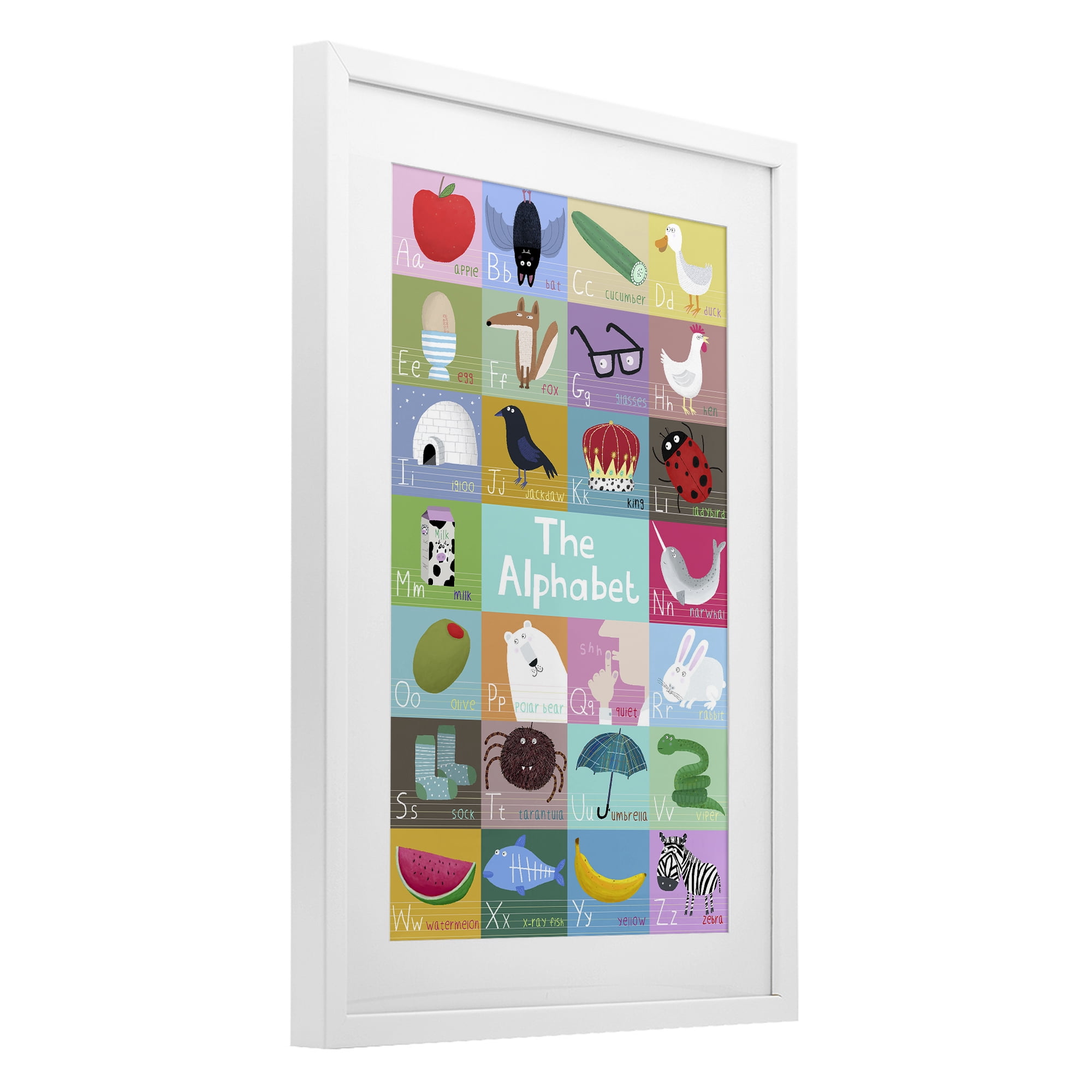 Stupell Industries First Words Alphabet White Framed Print Under Glass, design by Carla Daly