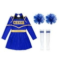 thumbnail image 5 of TiaoBug Kids Cheer Leader Costume Halloween Outfit Long Sleeve Cold Shoulder Cheerleading Dress B Royal Blue 8, 5 of 7