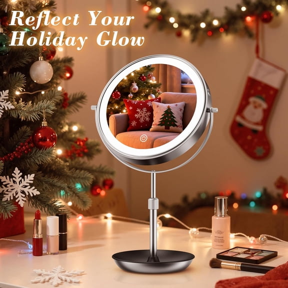 9" Large Lighted Makeup Mirror with Magnification, 1X/30X Double Sided Magnifying Mirror with Adjustable Height, Rechargeable Vanity Mirror with 3 Color Dimmable Lights, 360 ° Rotation