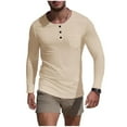 thumbnail image 2 of pstuiky Camisas para hombre de manga larga, Camisa de capa base de ejercicio de manga larga para hombre, informal, con cuello redondo, bolsillos y botones, de colores sólidos salir tops s, 2 of 9