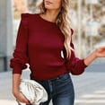 thumbnail image 5 of MESSUEN Crew Neck Sweater for Women Ruffle Tops for Women Pull Over Sweaters Womens Summer Blouses Womens Basic Tee Shirts Ladies Blouses Women’s Blouses Wine M, 5 of 5