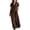 Brown, variant on Women's Collared Short Sleeve Button Down Maxi Shirt Dress Solid Waist Gathered Flowy Long Dress with Pockets
