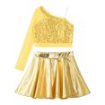 thumbnail image 3 of Alvivi Kids Girls Sequins Crop Top with Metallic Mini Skirt Outfits for Hip Hop Jazz Dance Performance Gold 14, 3 of 7