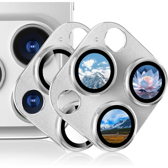 2 Pack Camera Lens Protector for iPhone 15 Pro - iPhone 15 Pro Max, Alloy Metal 9H Tempered Glass Camera Screen Cover, Anti-Scratch Full Coverage Protection, Case Friendly, Silver