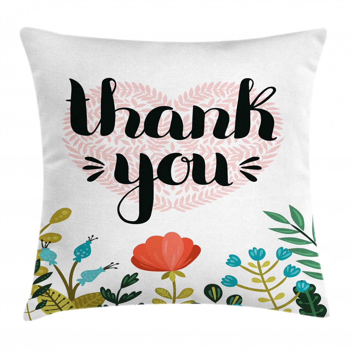 Thank You Throw Pillow Cushion Cover, Heart Created with Pretty Leafy