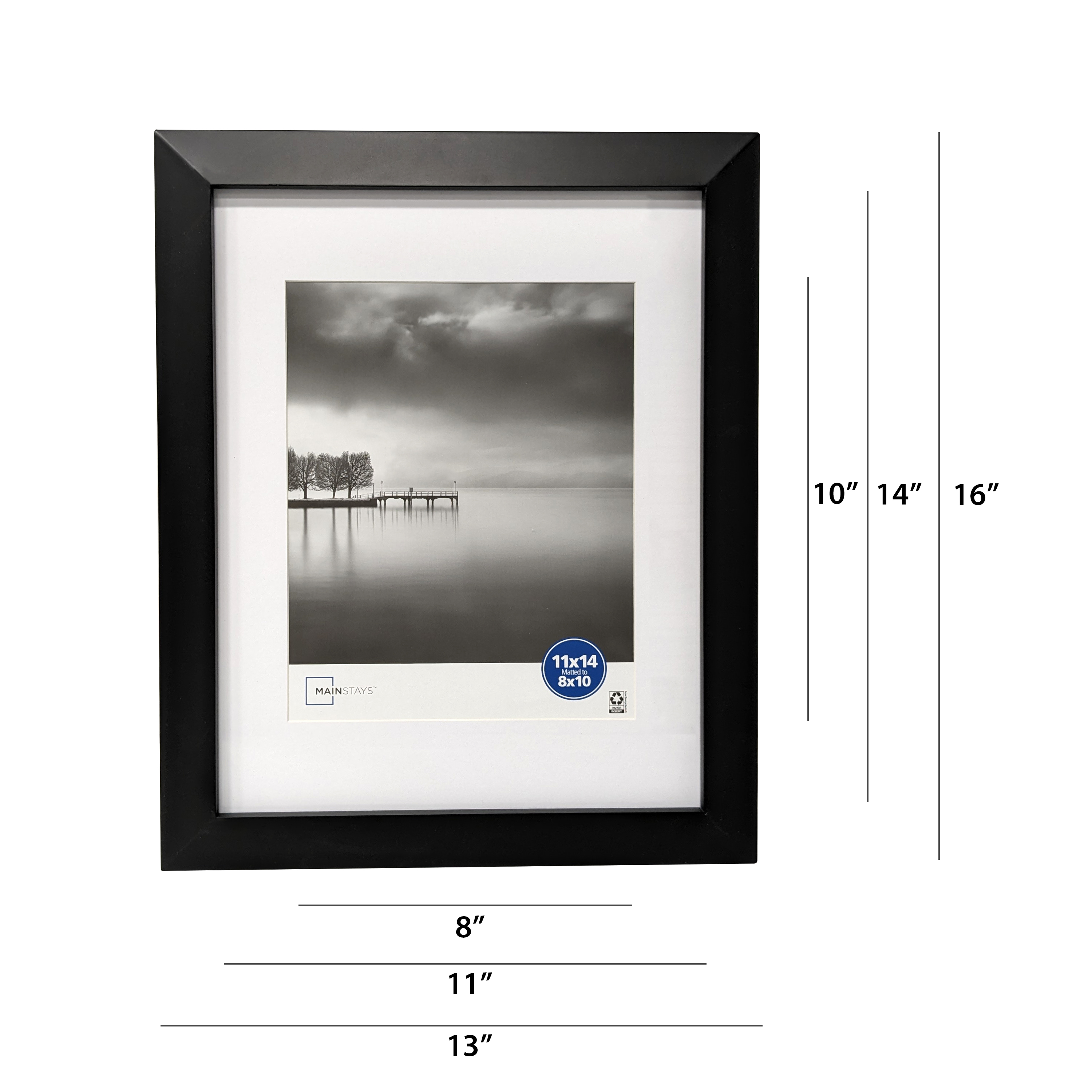 Mainstays 11x14 Matted to 8x10 Wide Beveled Tabletop Picture Frame, Black - image 2 of 7
