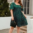 thumbnail image 5 of Summer Saving Wycnly Womens Dresses Party Prom Fashion Empire Waist Flowy Ruffle Swing Plus Size Dresses Summer Floral Print Square Neck Short Sleeve Formal Mini Dress Green XL, 5 of 7