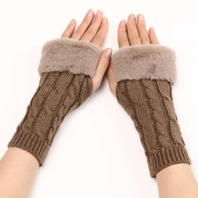 1pair Women's Autumn Winter Warm Fingerless Knitted Wool Writing